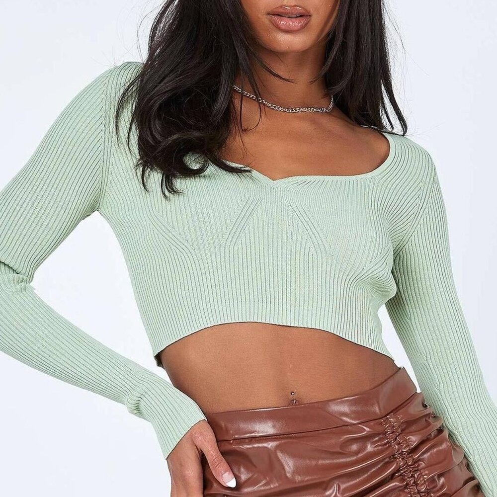 Princess Polly Sage Green Long Sleeve Top